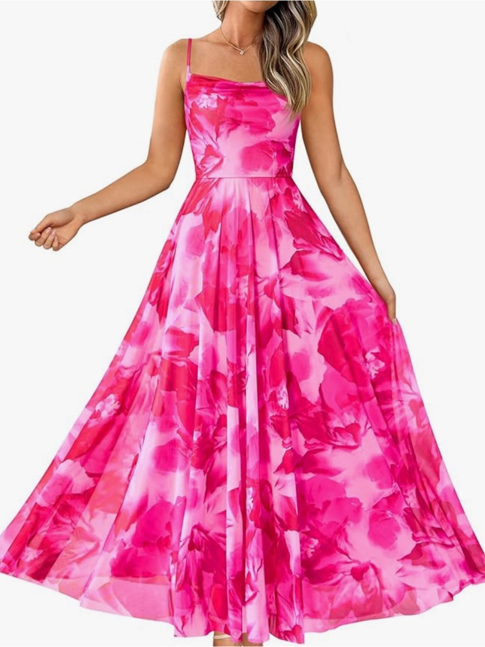 Floral Pink Sleeveless Slip Dress with Adjustable Straps